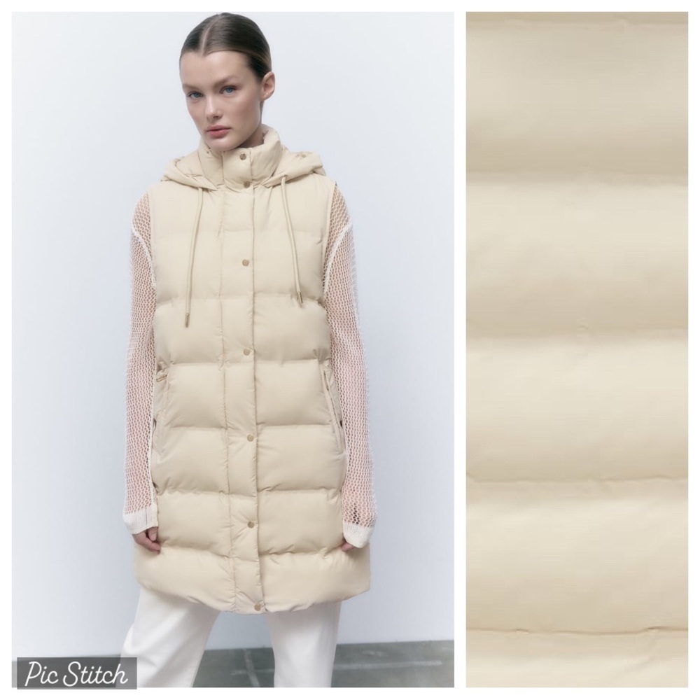 Zara Cream Wind and Water Protection Seamless Puffer Vest with Hood. Size XS.